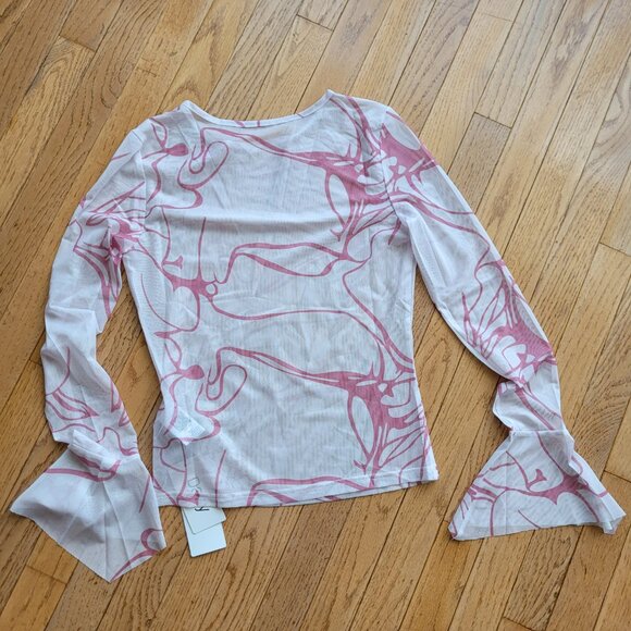 NWT Y2K Dazy Sheer Long Sleeve Top with Ruffle Wrist M Pink - Picture 7 of 15